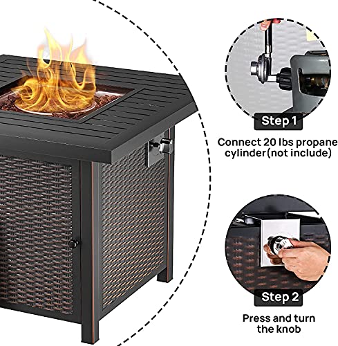 Propane-Fire-Pit-Table-28-inch-50000-BTU-Auto-Ignition-Gas-Fire-Pit-Table-Outdoor-Rattan-Wicker-Look-Square-Fire-Table-with-Lid-ETL-Approved-for-Outside-Patio-Garden-Backyard-GFP01T