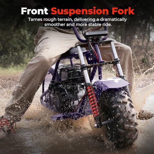 Image of FRP GMB100 Performance 99CC 4-Stroke Mini Dirt Bike - Upgraded Hydraulic Brakes & Front Suspension Fork, 28MPH Off-Road Mini Bike with LED Headlight, Anti-Slip Seat, Supports 220LBS,Purple