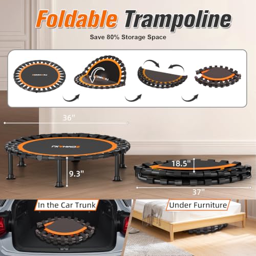 Image of ZCMHAXJ Foldable Mini Trampoline, 36 inch /40 inch /48 inch Rebounder Trampoline for Adults & Kids, 440lbs Capacity Indoor Fitness Workout Exercise Equipment