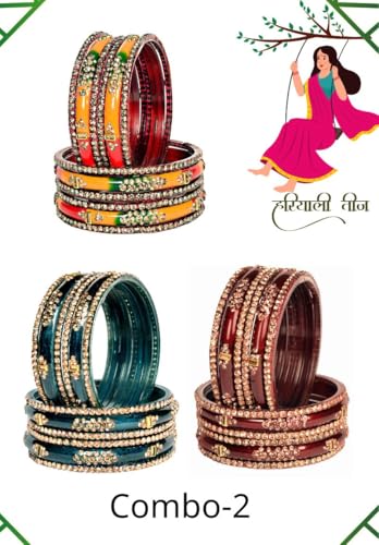 Image of Swara Creations Green Mehrun Red Glass Bangles Set for Women | Zirconwork Bangles | Glass bangles for festivals & occasions, Traditional glass bangles (SKU276)