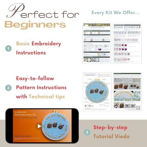 Image of La glaneuse Embroidery Kit for Adult, Beginner Funny Animal Embroidery Kit of Positive Sea Otter Pattern with Positive Healing Quotes as Mental Health Hobby