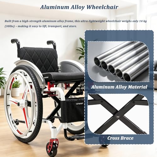 Image of Portable Folding Sports Wheelchairs, Self-propelled Lightweight Aluminum Alloy Chair, Swing Away Footrests & Anti-Tip Wheels(A,43cm /16.9in Seat)
