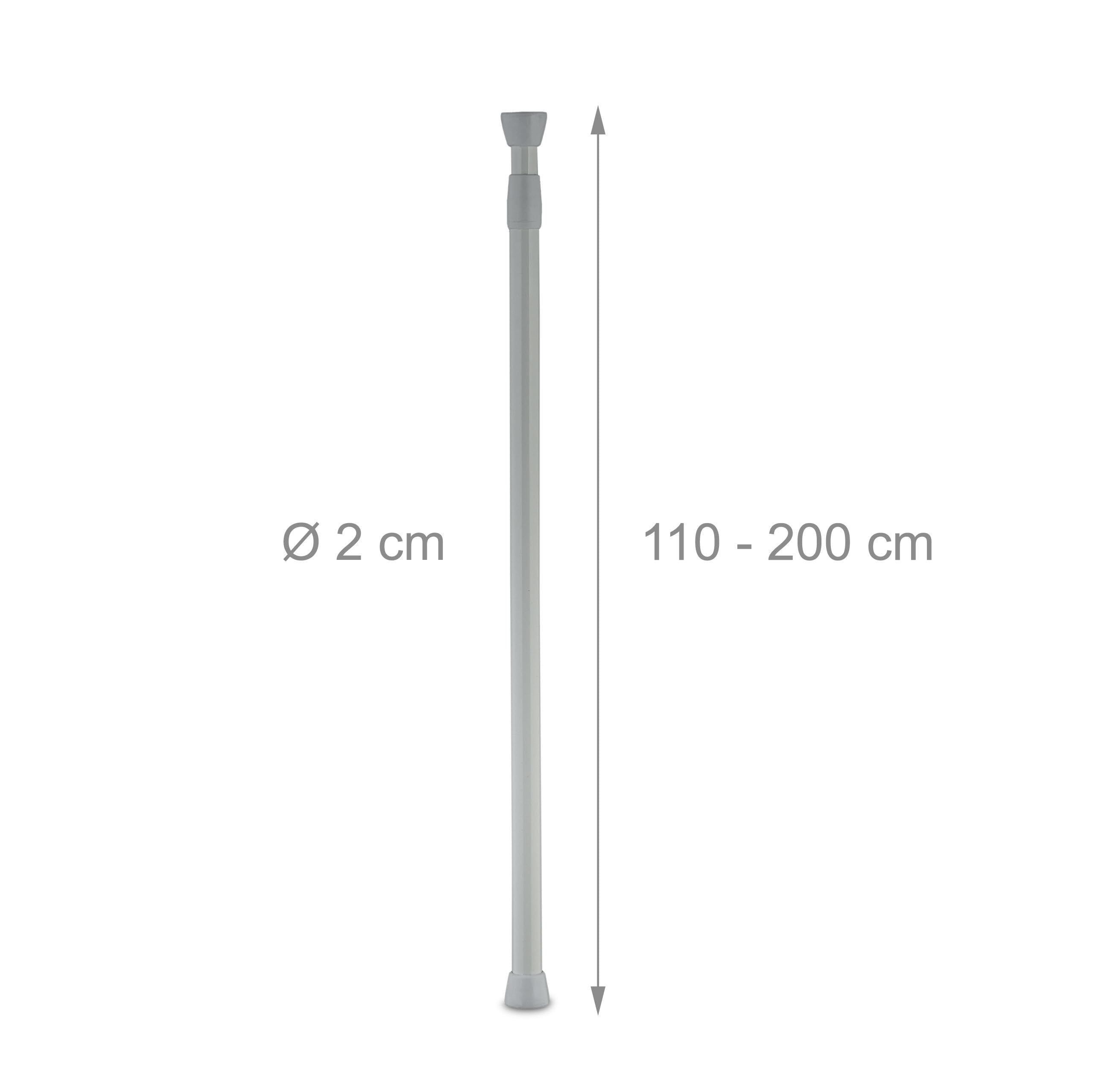 Relaxdays Asta a Pressione per Tende, Telescopica, Bastone Estensibile 110–200 cm, Appendiabiti, Acciaio Inox, Grigio
