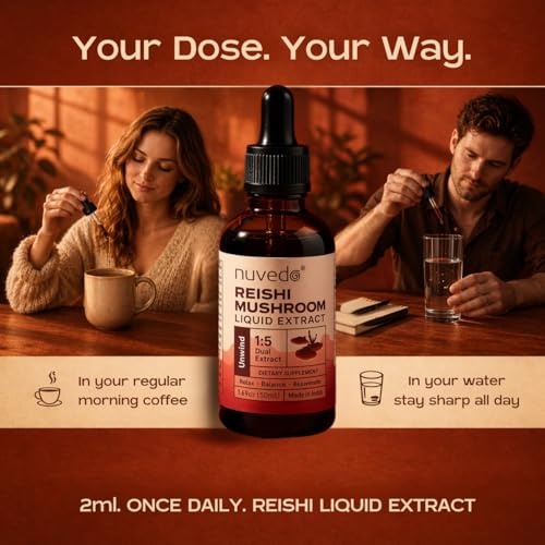 Image of Nuvedo Reishi Mushroom Liquid Extract | 50 mL | 1:5 Dual Extract | Alcohol Free, 100% Fruiting Body Extract | Herbal Supplement | For Sleep & Immune Support, Relaxation | As Seen on Shark Tank