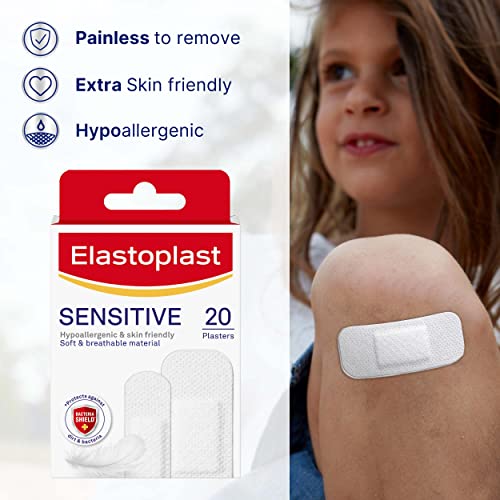Elastoplast Sensitive Hypoallergenic Plasters (20 Plasters), Plasters For Painless Removal, Soft And Breathable Fabric Plasters, Protects And Cushions The Wound, Sensitive Plasters, White #TOP2