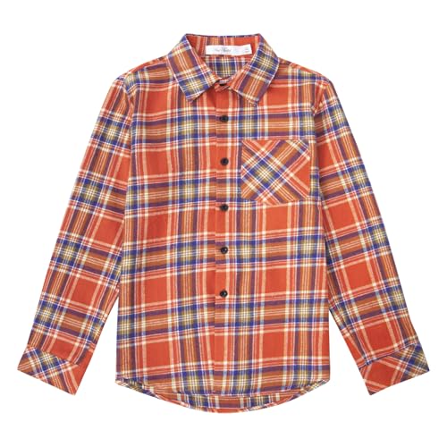 Image of Yoimira Boys Flannel Shirts Kids Long Sleeve Plaid Tops Casual Button Down Shirt Western Plaid Jacket