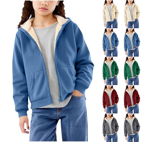Girls Zip Up Hoodie Fleece Trendy Warm Soft Sherpa Coat Outerwear Lightweight Fuzzy Kids Fall Clothes With Pockets