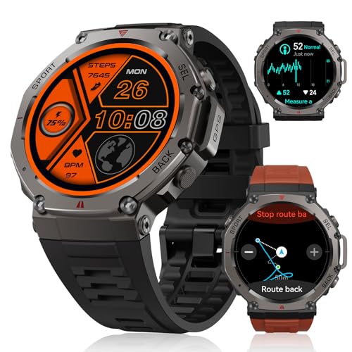 FOXBOX DM3 - Reloj inteligente GPS para hombre, pantalla AMOLED de 1,43 pulgadas, reloj de fitness con más de 100 modos deportivos, batería de 30 días, resistente al agua IP68, impresión barométrica,
