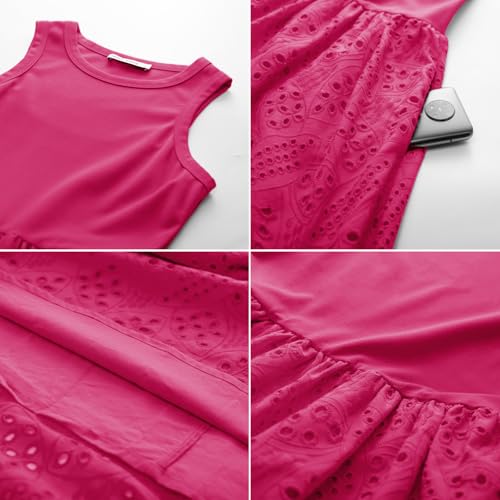 Image of GRACE KARIN Women's Summer Sleeveless Tank Dress A Line Midi Dress Eyelet Crewneck Casual Holiday Dress with Pockets