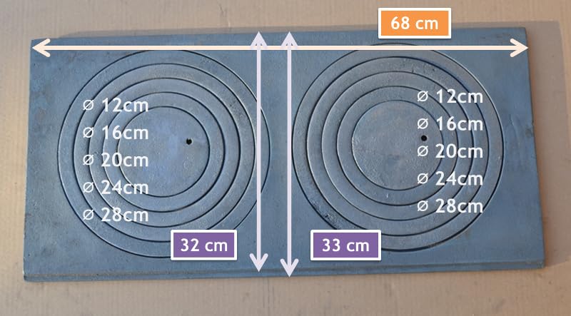 SEZAM Gussplatte zum ofen mit 2-Loch 68x32cm Kohleplatte Kaminplatte Grauguss Gusseisen