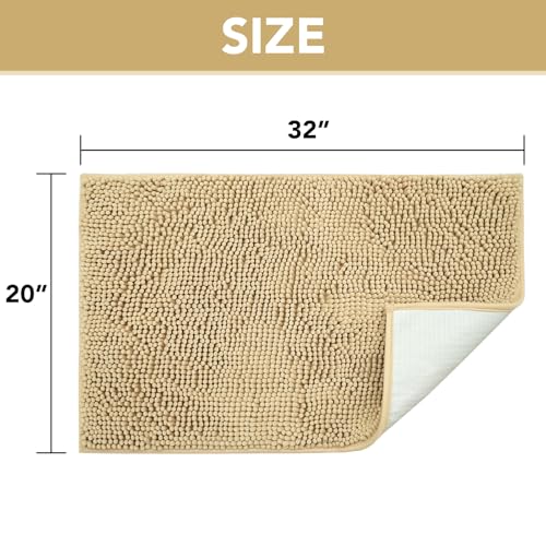 Image of H.VERSAILTEX Dog Door Mat for Muddy Paws Absorbent Dirt Trapper Non Slip Quick Dry Washable Chenille Mats for Dogs Entry Rug for Indoor Outdoor (Beige, 20 inch x 32 inch)