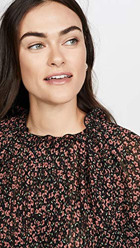 C/Meo Collective Women's Longevity Long Sleeve Pleated Ruffle Top, Black Floral, M