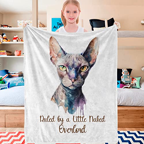 Domgoge SphynxCat Blanket for Kids Girls Hairless Cat Gifts Throw Blankets for Cat Lover Cool SphynxCat Print Blankets Flannel Fleece Blanket for Couch Lightweight All Season101cmx127cm SphynxWhite - Image 3