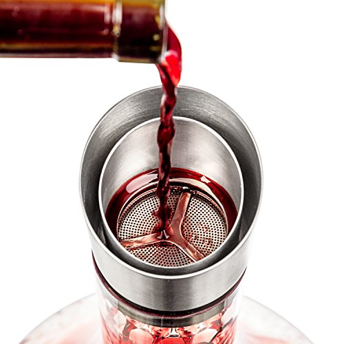 LUXBE Wine Decanter with Aerator Pourer Lid - Hand Blown Crystal Glass - Red Wine Carafe