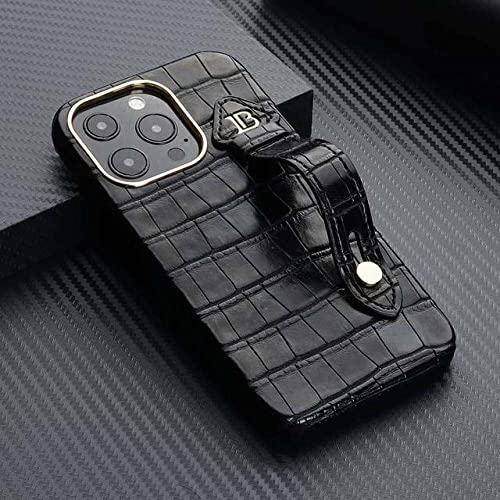 Étui en cuir de crocodile pour iPhone 12 Pro housse de protection noire antichoc
