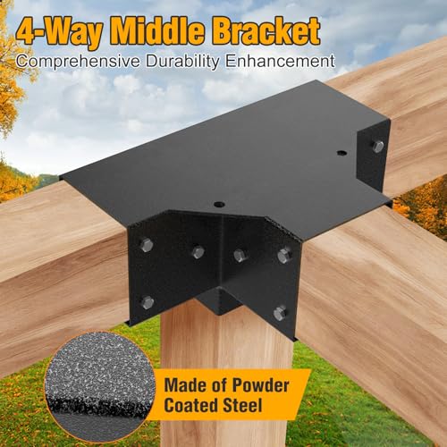 Eapele Pergola Kits with 3-Way/4-Way Corner Brackets and DIY Post Base for 4"x 4" Lumber(Inner 3.65x3.65), Powder Coated Steel Made for Gazebos, Patio Pergolas, Log Cabin Outdoor Pergola Hardware - Image 3