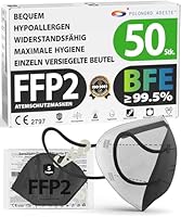 ADESTE – 50x FFP2 NR D Maske, Hygienische 5-lagige Staubschutzmaske, EN149:2001+A1:2009 Mundschutzmaske EU2016/425, Schwarz, Atemschutzmaske, Einzelne versiegelte Beutel