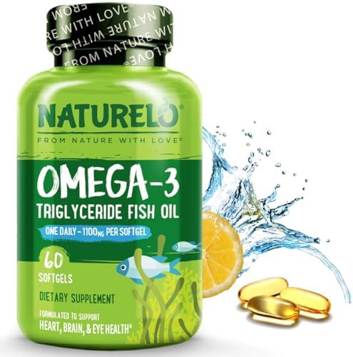 NATURELO Burpless Omega 3 Fish Oil Supplement - 1100mg Triglyceri...