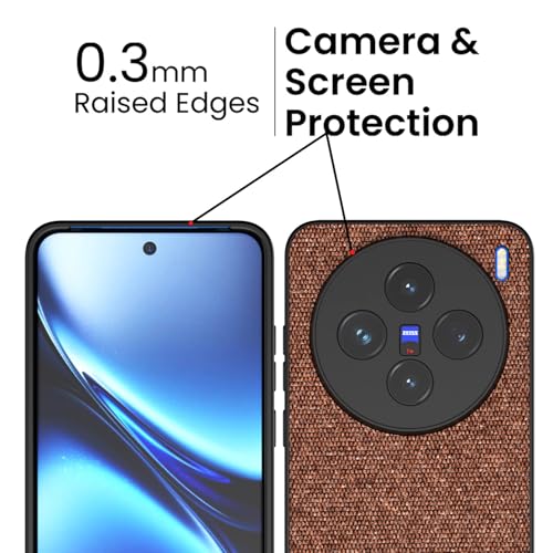Image of Kapa Soft Fabric & Leather Hybrid Protective Back Cover for Vivo X200 (5G) | Shockproof Slim Hard Anti Slip Back Case (Brown)
