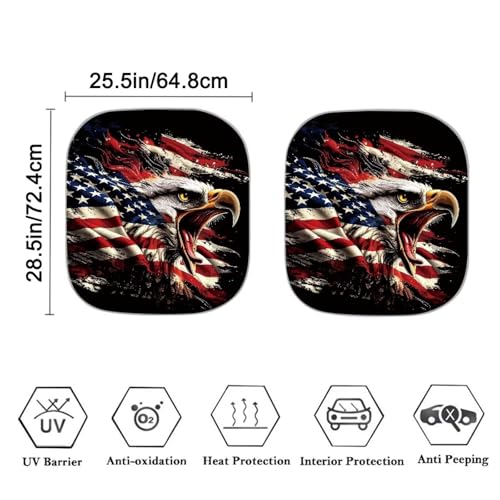 Image of Car Windshield Sun Shade Foldable 2pcs Cool Eagle Ameican Flag Automotive Front Window Sunshade Protector Accessories for Car Truck SUV Auto Sun Heat and UV Rays Blocker