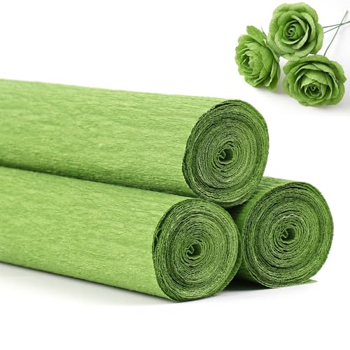 17 x 98 Inch Green Crepe Paper Rolls 3 Rolls of Crepe Paper for Handmade Flowers Birthday Wedding Anniversary Baby Shower Holiday Party Decorations DIY Craft Supplies