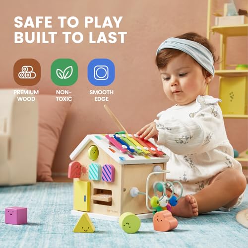 Image of Tiny Land 9-in-1 Wooden Activity Cube, Educational Toy for Toddlers