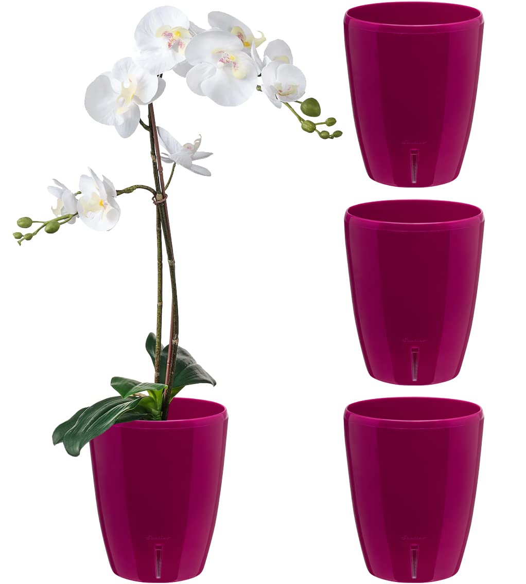 Santino Orchid Pots Diameter 12 cm with Wick System and Water Indicator for Indoor Use Purple, 1.3 L, Set of 4