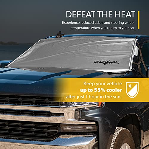 Solarguard Plus Sunshade For Car Windshield - Reflective Car Shades For Windshield, Blocks Damaging Uv Rays - For Use On Front Window Exterior, Includes Security Flaps - Silver, Xl Size #TOP2