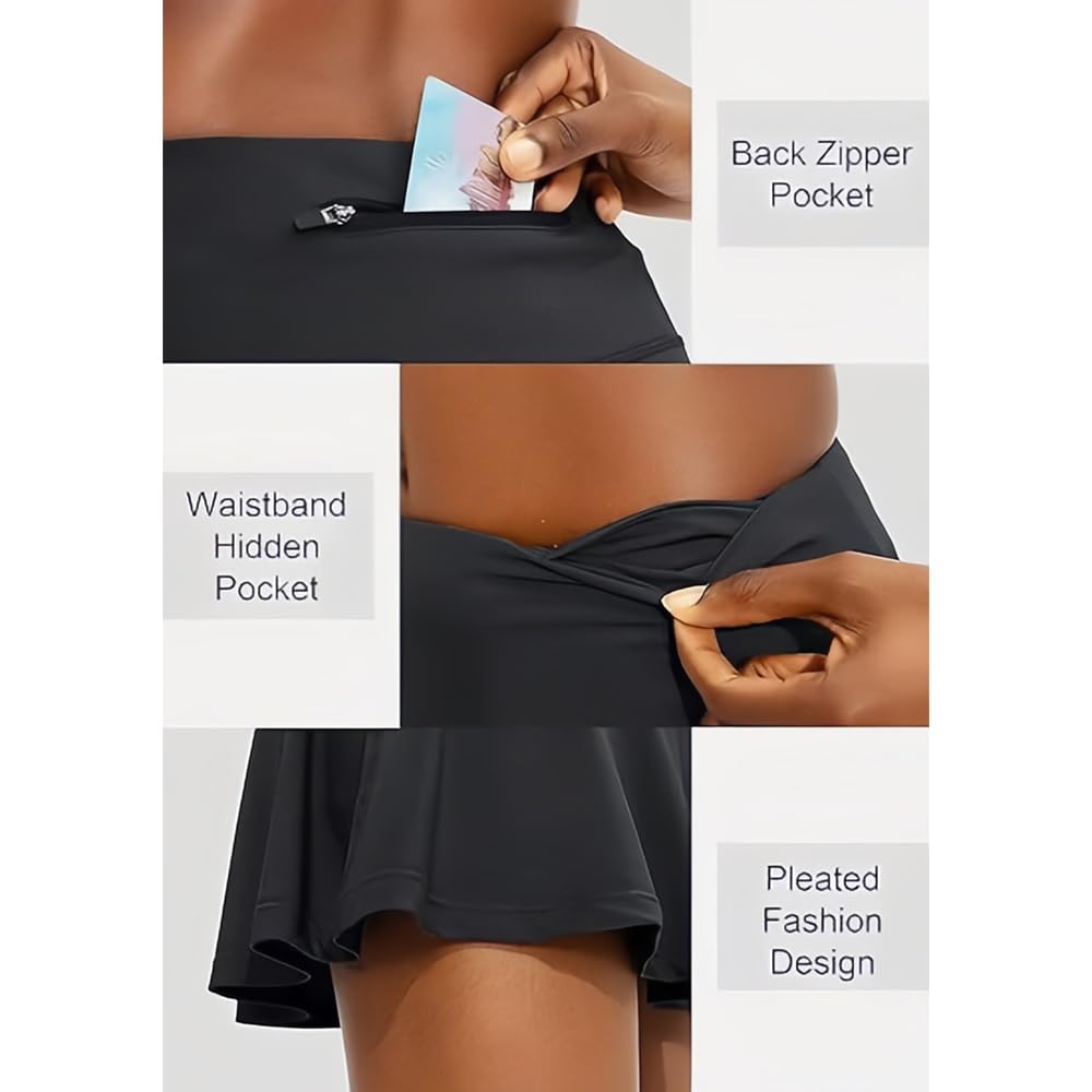 Damen-Tennisrock, plissiert, hohe Taille, athletische Skorts mit 4 Taschen, für Golf, Laufen