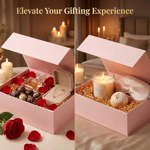 Image of Rsgift Pink Gift Boxes,Collapsible 9.7x7.2x3.3 Inch Gift Box with Lids,Magnetic Closure Matte Textured Finish Box for Wedding,Birthday,Mother's day,Christmas