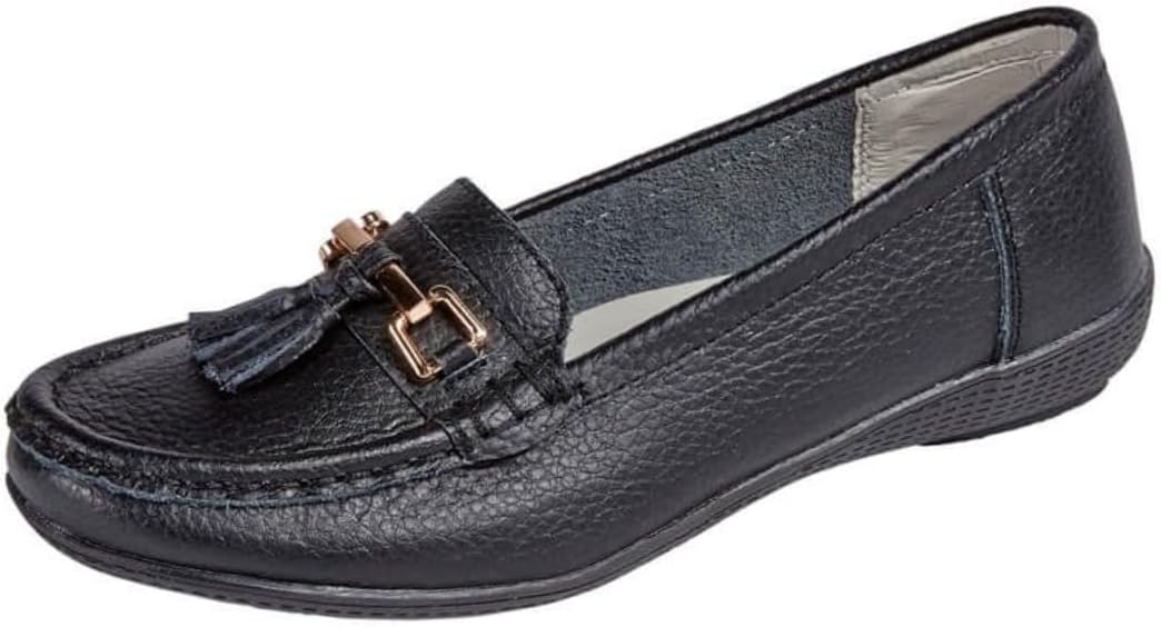 Yinka ShoesLadies Real Leather Tassel Slip On Moccasin Flat Nautical Boat Shoes Loafers Size 3-8
