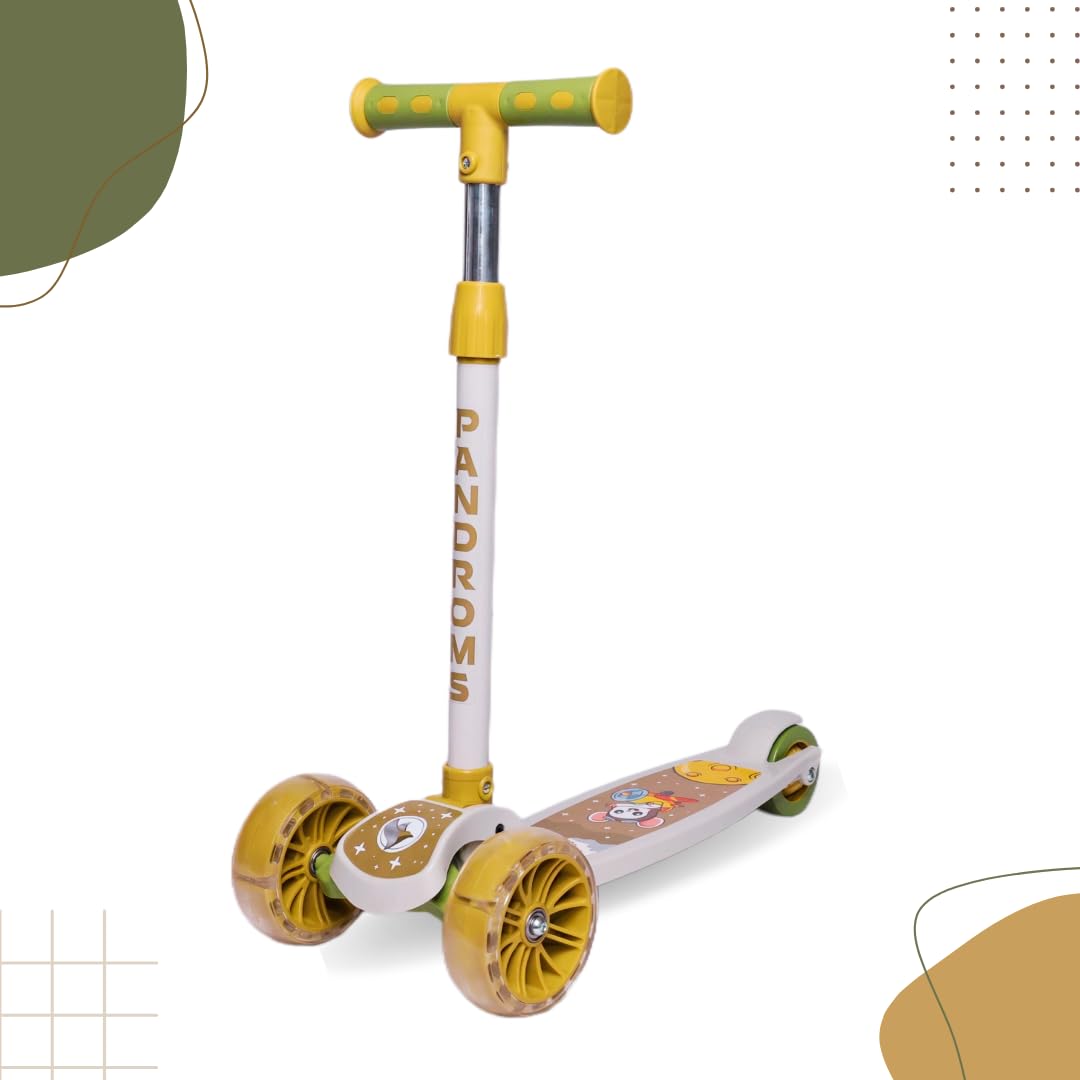 PANDROMS Kids Kick Scooter with LED Wheel Lights - Off-White/Beige/Olive | 3 Wheel Scooter for Boys and Girls | Adjustable Height | Foldable Design | 50Kg Weight Capacity | Age 2-5 Years (PKS1011/03) (B0D8KMBG3V) Amazon Price History, Amazon Price Tracker