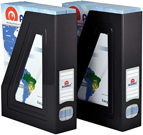 Acrimet Magazine File Holder Rack Organizer (Plastic) (Black Color) (2 Pack)