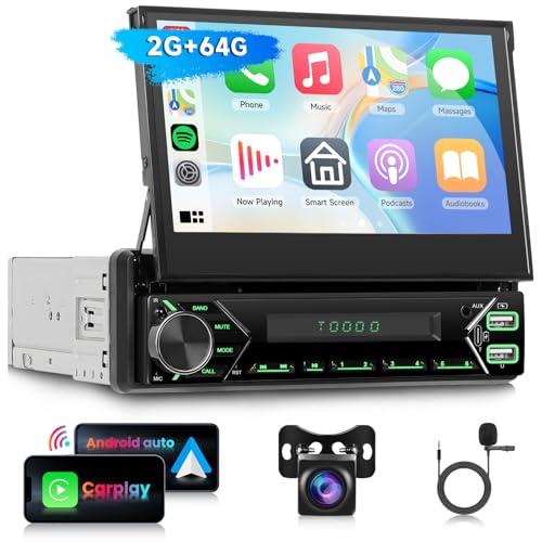 Hodozzy Radio Coche 1 DIN Android 2G+64G con Pantalla 7'' y Carplay