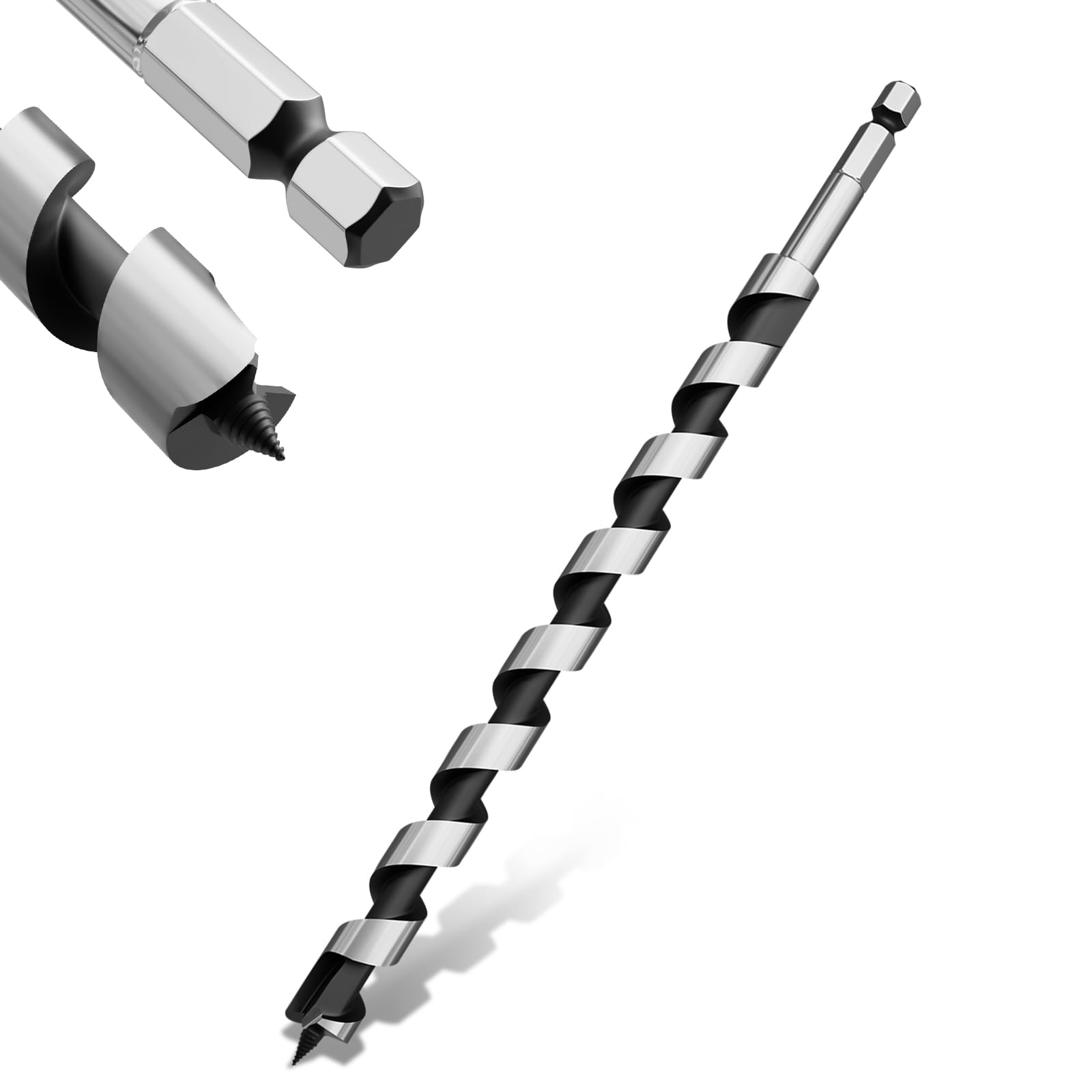 METOTY Auger Drill Bit 14 mm x 230 mm Long 12 mm Hex Shank for Wood, Hexagon, Softwood, Hardwood, Threaded Tip