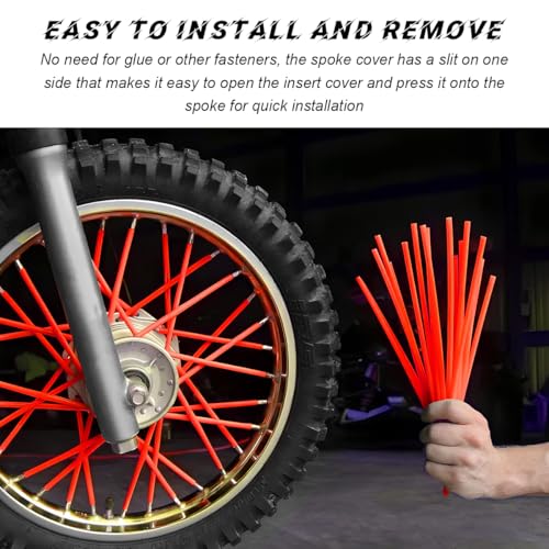 Image of 72PCS Dirt Bike Spoke Covers, Motorcycle Spoke Skins Wheel Wraps Pipe for 8 inch-21 inch Rims, Dustproof Wheelchair Rim Decoration Protector Pipe Trim for Bicycle Dirt Pit Bike (Red)