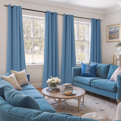 Image of YoungsTex Denim Blue Blackout Curtains 90 Inch Length for Living Room - Thermal Insulated Drapes with Grommet Room Darkening Privacy Ocean Decor for Bedroom, 2 Panels, 52 x 90 Inch