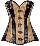 Daisy corsets Women's Plus Size Top Drawer Brocade & Faux Leather Steel Boned Corset, Gold, 4X