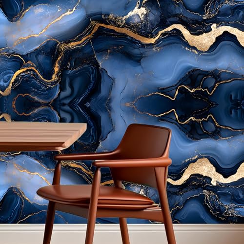 Image of Nuxovilar Navy Gold Marble Vein Wallpaper Peel Stick Vinyl 15.75x39.37