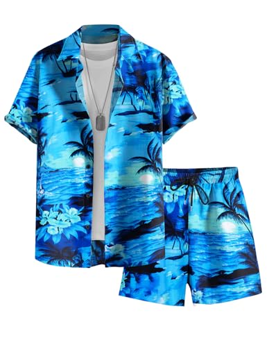 EISHOPEER Men's Flower Button Down Hawaiian Sets Casual Short Sleeve Shirt and Shorts Outfits