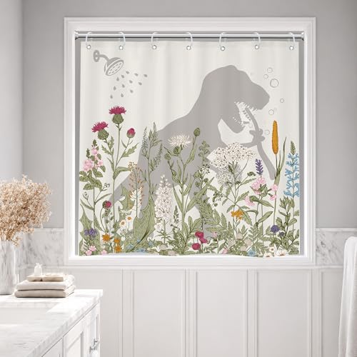 Image of Dinosaur Short Small Kids Boys Wildflower Funny Bathroom Shower Curtain Set