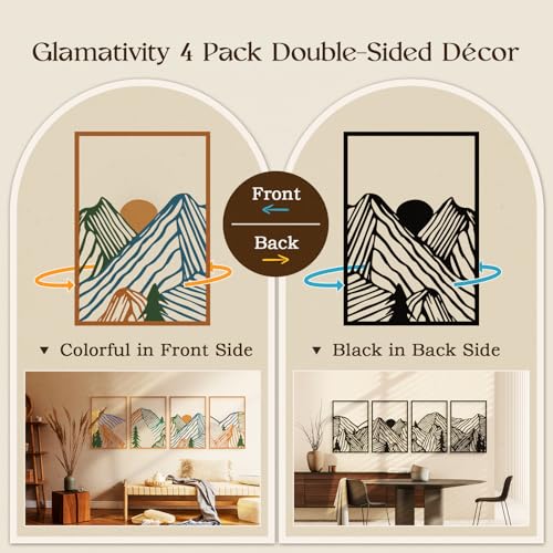 Glamativity MD008-3 4 Pcs Colorful And Black Double-Sided Abstract Mountain Metal Wall Art , Mountain Line Art Décor, 3D Textured Minimalist Wall Decor, Rustic Nature Wall Décor thumb #1