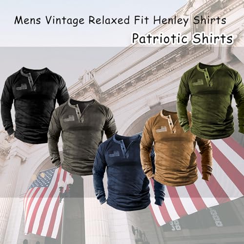 Mens Vintage Henley Shirts Relaxed Fit Patriotic Shirts Long Sleeve Button Down T-Shirts2