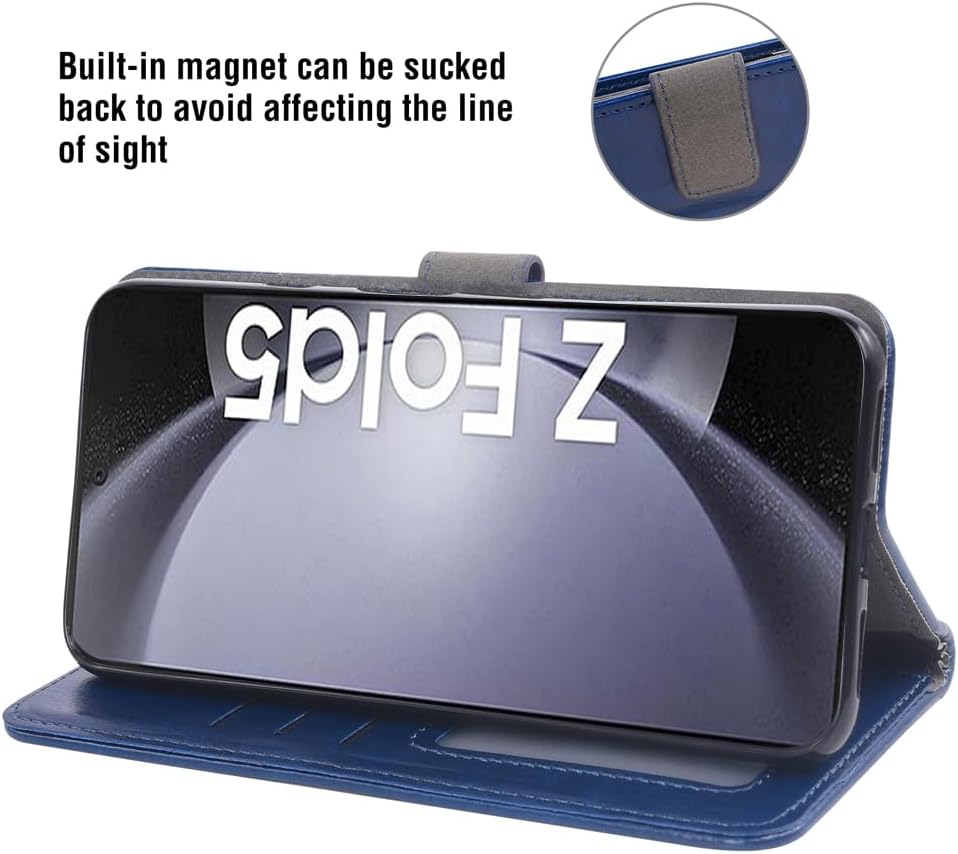 Asuwish Compatible with Samsung Galaxy Z Fold 5 5G 2023 Wallet Case Card Holder and Leather Flip Cover Stand Cell Accessories Phone Cases for Gaxaly ZFold5 Z5 Fold5 45 ZFold55G Women Men Blue image 3