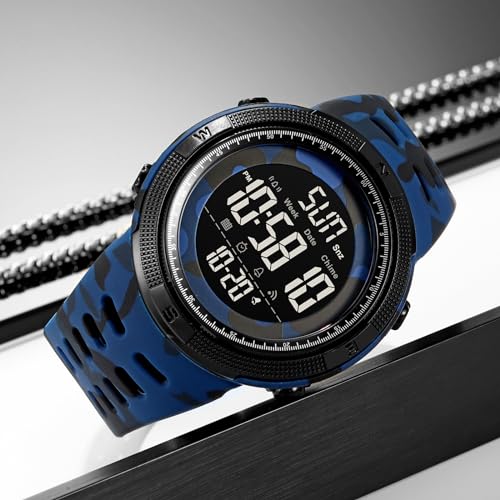 findtime Reloj de pulsera digital para hombre con números grandes, resistente al agua, 50 m, reloj militar, reloj deportivo digital, reloj de camuflaje para hombre, con alarma, fecha de 12/24 horas, - Imagen 3
