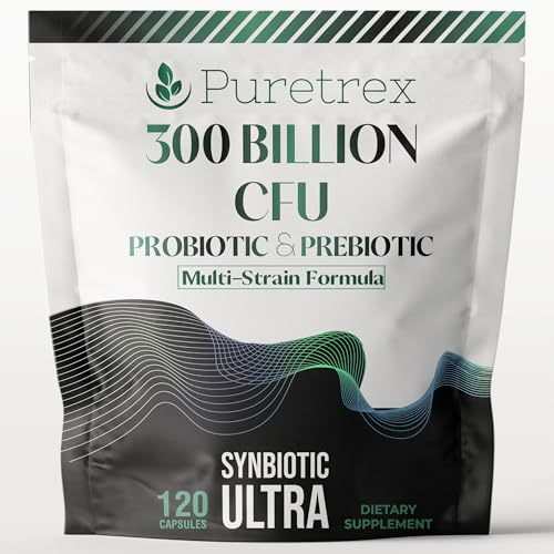 Puretrex 300 Billion CFU Probiotic & Prebiotic Supplement, Multi-Strain Synbiotic