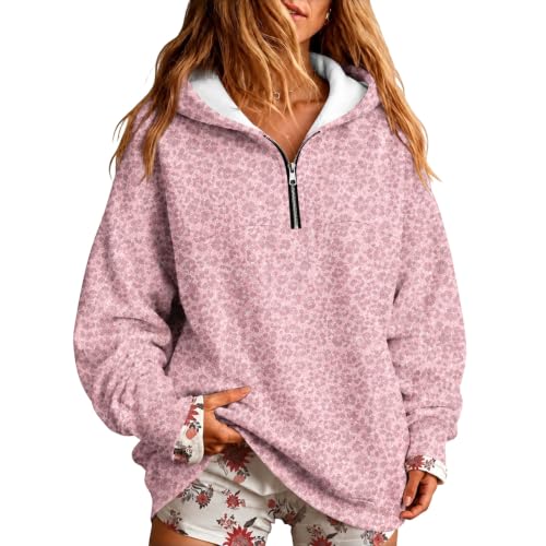 Half Zip Pullover Women Leopard Oversized Comfortable Hooded Sweatshirt - image 1