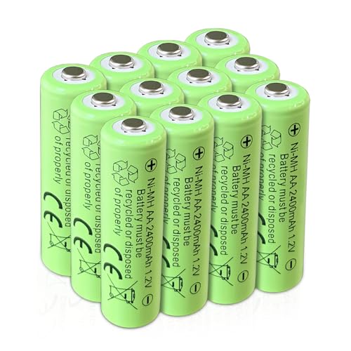 SPMST Baterías recargables AA Ni MH de 1.2 V, baterías solares AA de 2400 mAh 1.2 V, baterías precargadas dobles A para luces solares al aire libre, luces de camino (paquete de 12)
