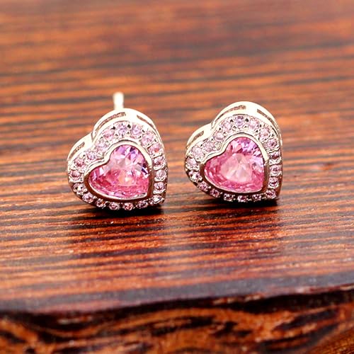 Yongxu CUBIC ZIRCON EARRINGS Elegant Pink Heart-Shaped Cubic Zirconia Earrings | Sparkling Luxury Cz Stud Earrings For Women | Romantic Gift For Her Valentine'S Day Birthday Anniversary thumb #8