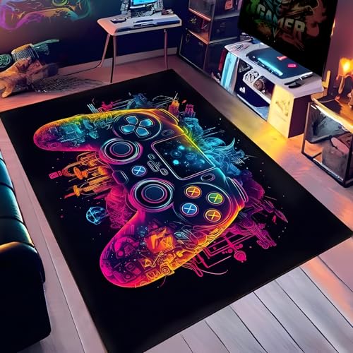 luluaday Gaming Rugs Gaming Area Rug for Boys Bedroom Room Decor for Game Players Anti-Slip Colorful Game Gamepad Carpets for Living Room Player Living Room Mat